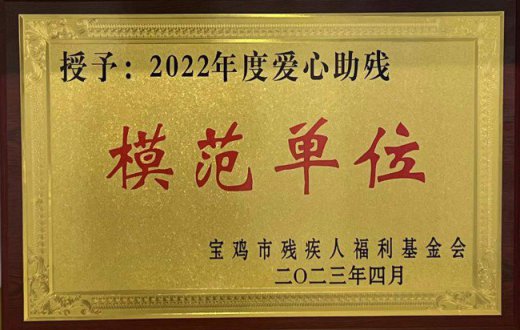 喜 訊 —— 寶雞市國有資産經營有限責任公司榮獲“寶雞市2022年度愛心助殘模範單位”